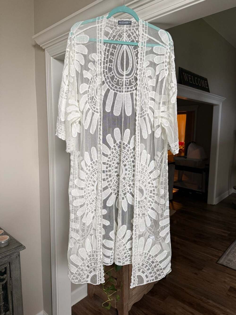 Accessory St. White Sheer Floral Lace Longline Kimono Duster